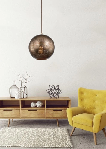 Závěsné kovové svítidlo koule Sfinks 25, zlaté, vzdušné, do obýváku a nad stůl