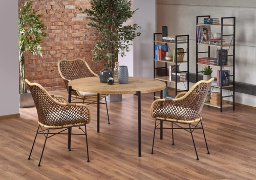 Kulatý jídelní stůl loftový Moris 120 cm dub zlatý s černými nohami Intesi