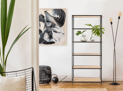 Knihovna Oxford IV moderní loftová do obýváku 77 cm dub a černý kov Intesi