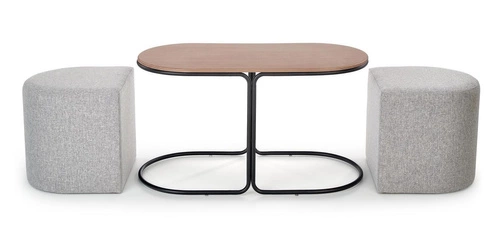 Oválný loftový konferenční stolek Pampa s 2 taburety do obýváku, kovový, přírodní, Intesi