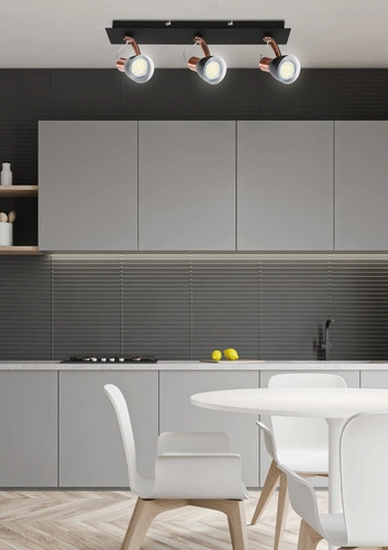 Stropní svítidlo Markus 3ramenné černé s měděným detailem, nastavitelné do obýváku