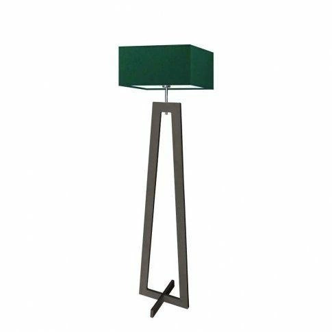 Stojací lampa JAWA zelená s textilním stínidlem a dřevěnou konstrukcí do moderního obýváku