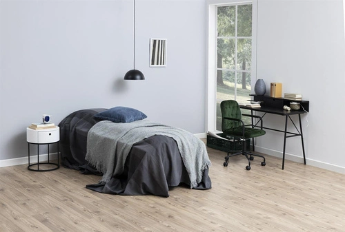 Bílý noční stolek 40 cm se zásuvkou moderní kulatý Polo Actona na černých lyžinách