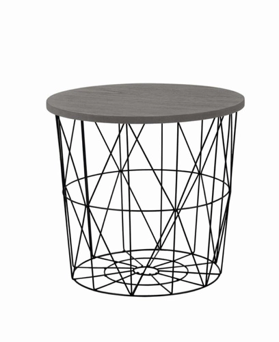 Šedý kulatý konferenční stolek s úložným prostorem, moderní loftový do obýváku Intesi