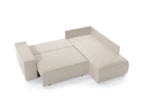 Rohová rozkládací pohovka Molde L pravá, šedý manšestr, s úložným prostorem do obýváku