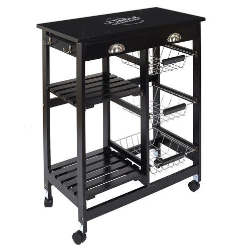 Intesi Troy kovový barový vozík na kolečkách do kuchyně a obýváku, moderní, černý, dvouúrovňový