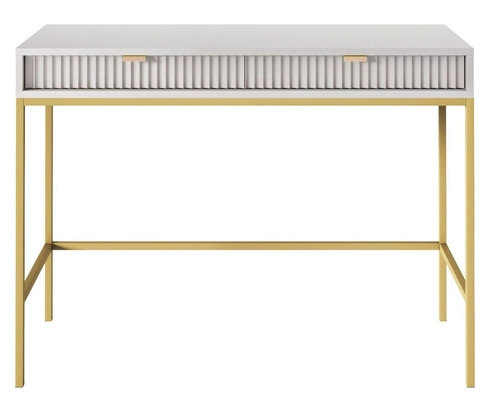 Moderní toaletní stolek Delicious šedý s drážkovanými zásuvkami na zlatých nohách do ložnice