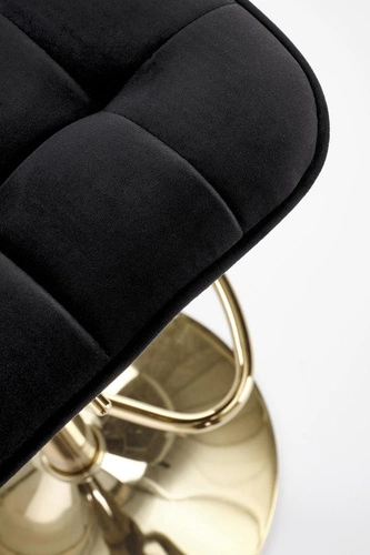 Barová židle Plaid černý samet s opěrkou otočná výškově nastavitelná zlatá podnož do kuchyně Intesi
