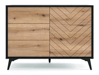 Komoda Fargo 104 cm se zásuvkami s rybí kostí, skandinávská komoda do obýváku na nožkách