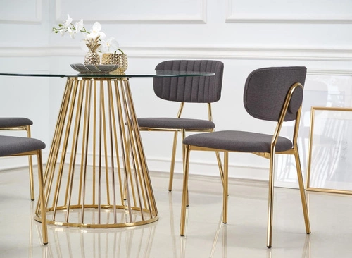 Kulaty skleněný stůl Dabro 120 cm na jedné noze zlatý moderní do jídelny a obýváku Intesi