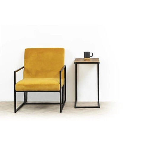 Odkládací stolek Aliaj loftový obdélníkový do obýváku kovový s dřevěnou deskou 45x35 cm