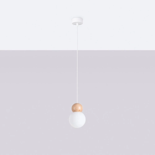 Závěsné svítidlo koule PEKKA 1 bílé dřevo, nastavitelná, do obýváku a jídelny, skandinávský styl