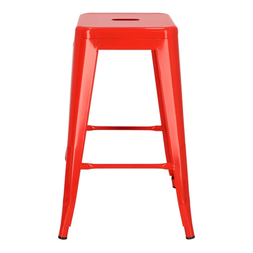 Barová stolička Paris 66 cm červená kovová industriální bez opěradla k kuchyňskému ostrůvku inspirovaná Tolix