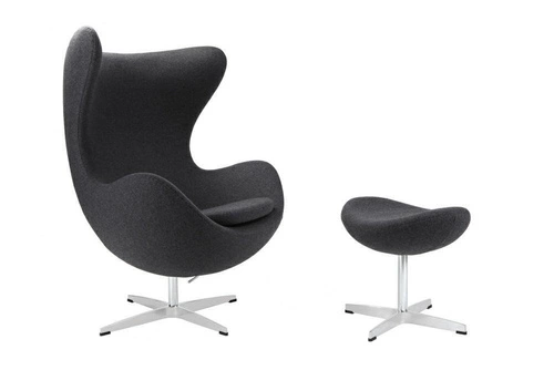 Otočná křeslo ušák Egg s podnožkou do obýváku šedý kašmír moderní D2.DESIGN