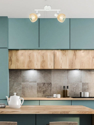 Moderní stropní svítidlo Atarri bílo-dřevěné, nastavitelná, do obýváku a ložnice, 2bodová