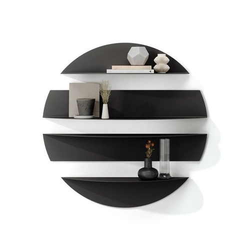 Kulatá černá kovová nástěnná police Solis Umbra moderní na dekorace do obýváku