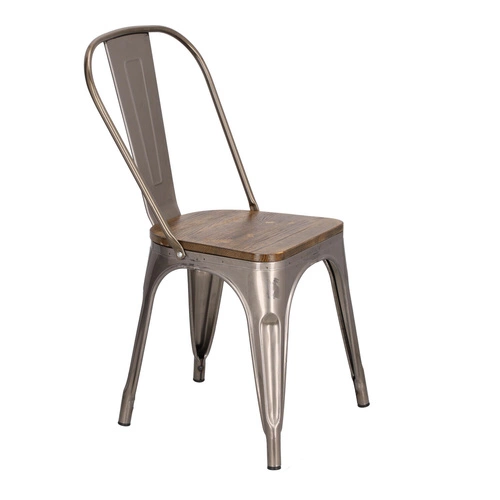 Jídelní kovová židle Paris Wood D2.DESIGN s dřevěným sedákem v industriálním stylu