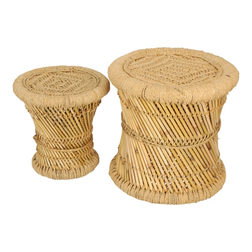 Sada 2 kulatých konferenčních stolků boho Corde z bambusu a konopí do obýváku Atmosphera
