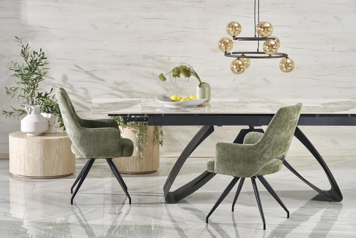 Rozkládací jídelní stůl Margareth bílý mramor 180-260 cm moderní keramická deska černé nohy