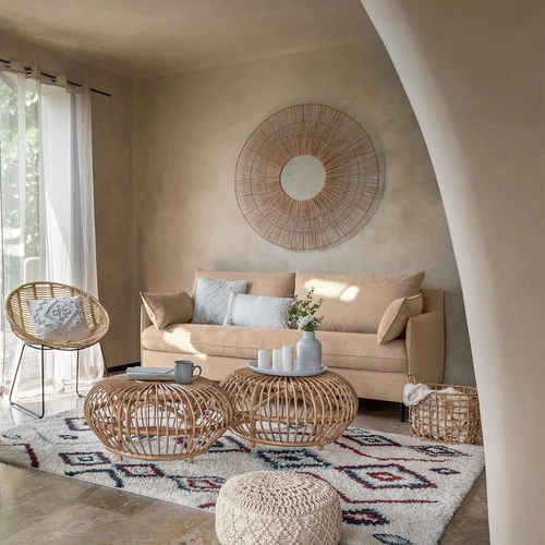 Ratanový konferenční stolek Neta 73 cm kulatý boho přírodní do obýváku Atmosphera