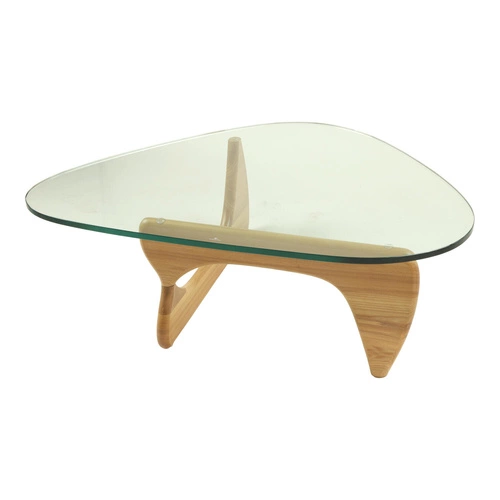 Konferenční stolek Trix inspirovaný Noguchi skleněný s jasanovým dřevem skandinávský do obýváku