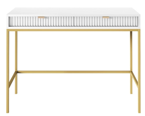 Bílý toaletní stolek se zásuvkami, moderní do ložnice, na zlatých nohách Intesi