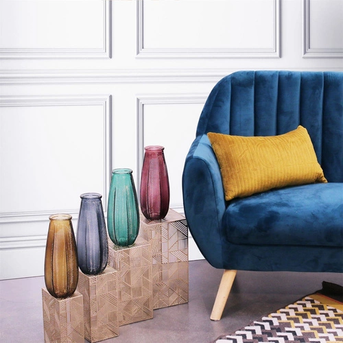 Zelená skleněná dekorativní váza Capella moderní na květiny do obýváku 27,8 cm