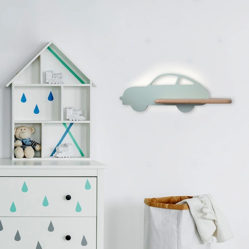 Dětské nástěnné svítidlo Car LED 5W mátové, klasické dřevěné