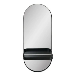 Oválné nástěnné zrcadlo Olbia s kovovou poličkou černé do předsíně