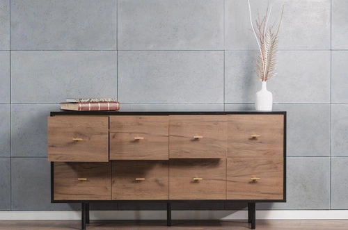 Komoda se zásuvkami MAUD černá dub craft tobacco moderní do obýváku a ložnice SKANDICA