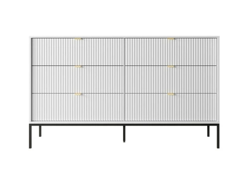 Komoda Delicious bílá rýhovaná se 6 zásuvkami na vysokých nohách moderní do obýváku Intesi 154 cm