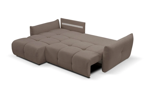 Moderní rohová sedací souprava s rozkladem levá do obýváku Bode cappuccino s úložným prostorem