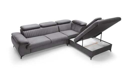 Rohová rozkládací sedačka Lund L pravá šedá moderní do obýváku s úložným prostorem