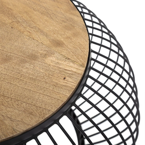 Sada 2 kulatých konferenčních stolků do obýváku loft mangové dřevo černá Atmosphera