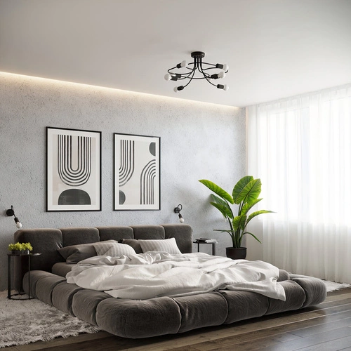 Lustr lustrální LEVAR 8 černý do obýváku a jídelny kovový 58 cm stropní