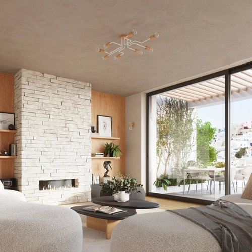 Loftový lustr TIMBO 6 bílý s dřevem moderní stropní svítidlo do obýváku