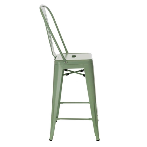 Barová židle Paris Back 66 cm zelená kovová s opěrkou do kuchyně a k ostrůvku industriální D2.DESIGN