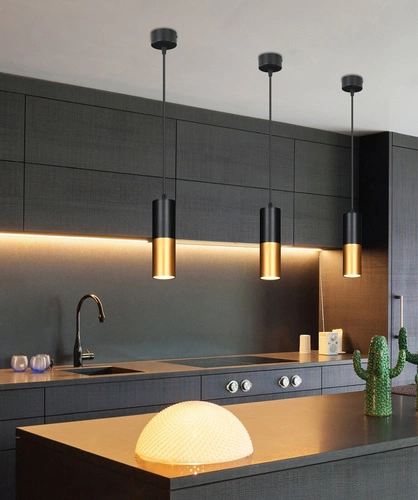 Závěsné svítidlo Tuba černo-zlatá, moderní, nastavitelná do obýváku kuchyně jídelny CANDELLUX