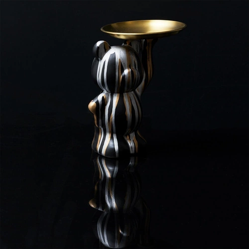 Figurka medvěda Deco s podnosem černá