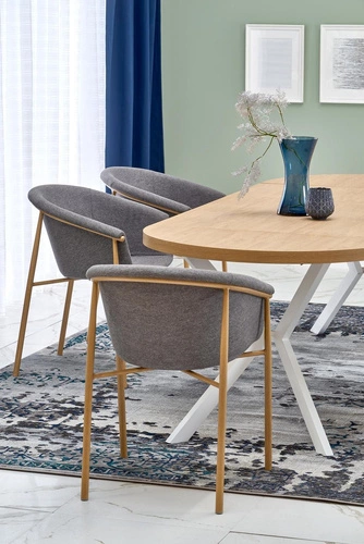 Rozkládací kulatý stůl Roni Intesi 100–250 cm dub zlatý bílý moderní do jídelny