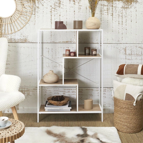 Bílá kovová knihovna do obýváku Rack M moderní loft 80 cm Intesi