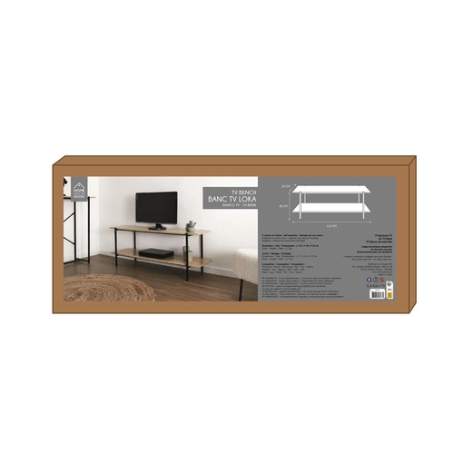TV stolek loftový Loka 115 cm přírodní s policemi na nožkách do obýváku moderní