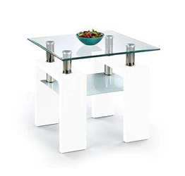 Konferenční stolek Rafes S čtvercový skleněný s policí bílý moderní 60x60 cm do obýváku Intesi