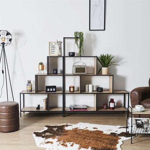 Stupňovitá knihovna Edison přírodní/černá