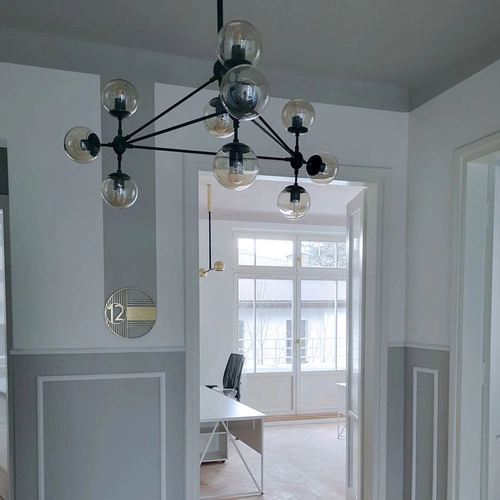 Závěsné svítidlo skleněná koule ASTRIFERO-10 černá 90 cm do obýváku a nad stůl