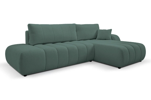 Rohová rozkládací sedačka Hobro pravá zelená moderní do obýváku s úložným prostorem