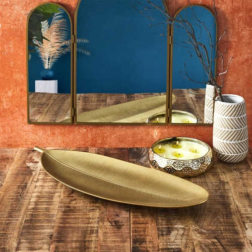 Dekorační podnos list Intesi zlatý 59 cm orientální do obýváku glamour na šperky