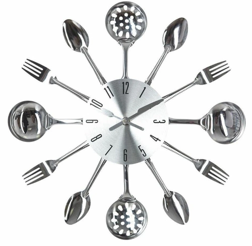 Moderní nástěnné hodiny Cutlery Atmosphera stříbrné 38 cm tiché do kuchyně nebo jídelny