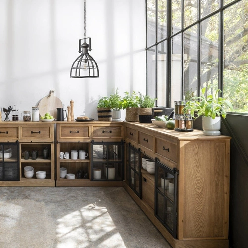 Industriální komoda Danik 160 cm se zásuvkami a sklem do obýváku rustikální Atmosphera