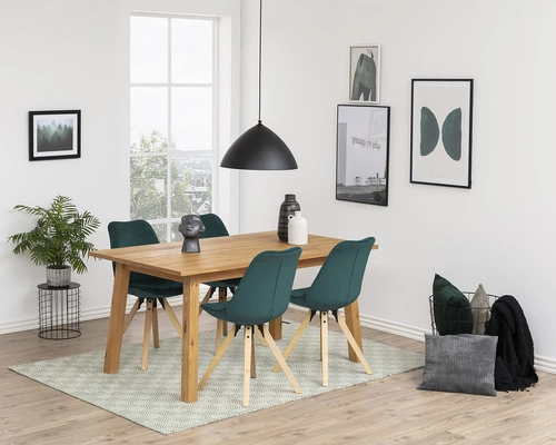 Jídelní židle Dima Actona zelená sametová skandinávská s dřevěnými nohami